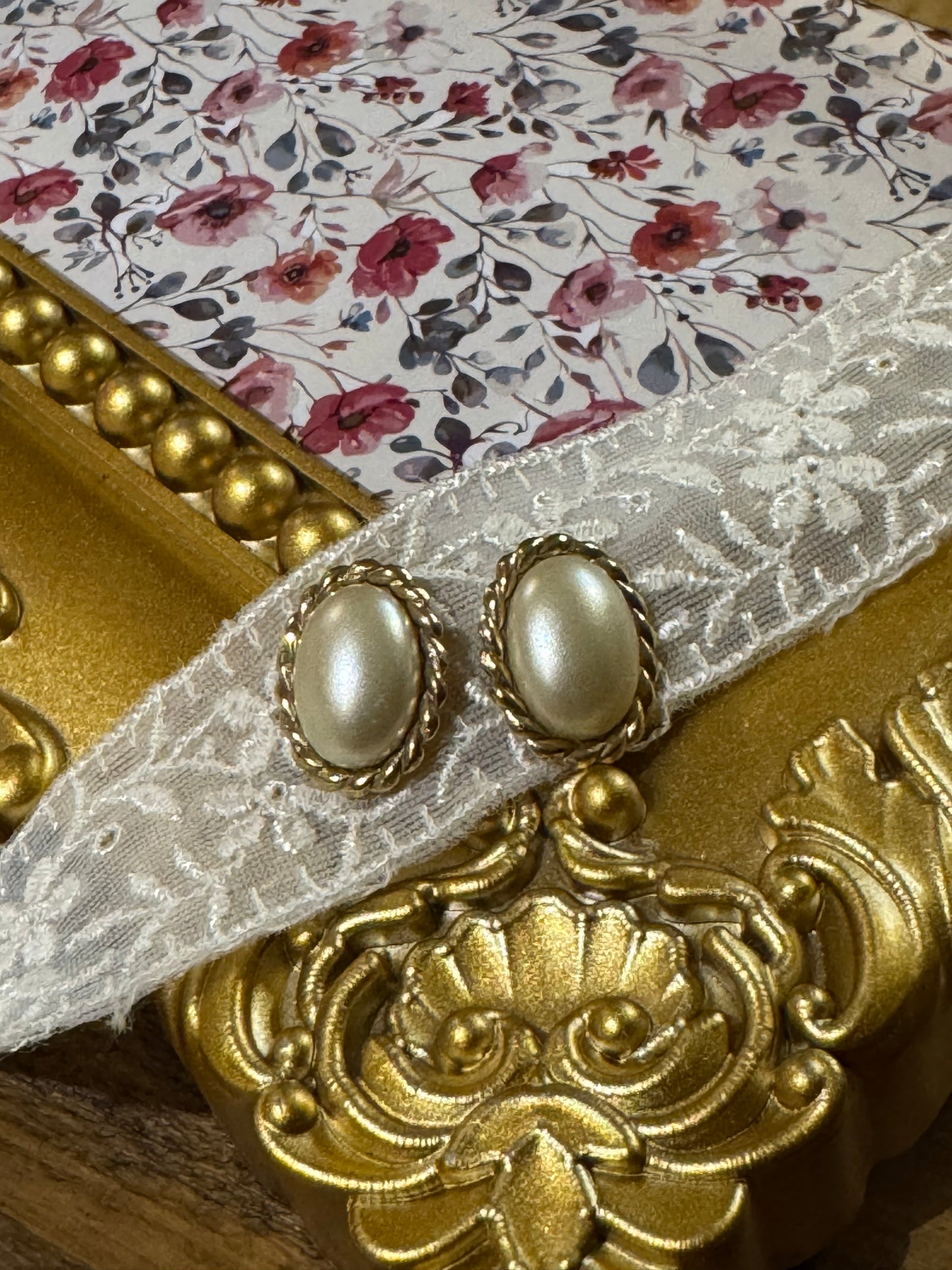 Vintage Gold-Tone Faux Pearl Post Earrings