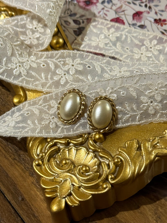 Vintage Gold-Tone Faux Pearl Post Earrings