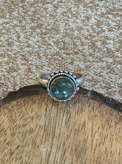 Labradorite Cabochon Ring – Sterling Silver – Artisan Boho Style – Size 9