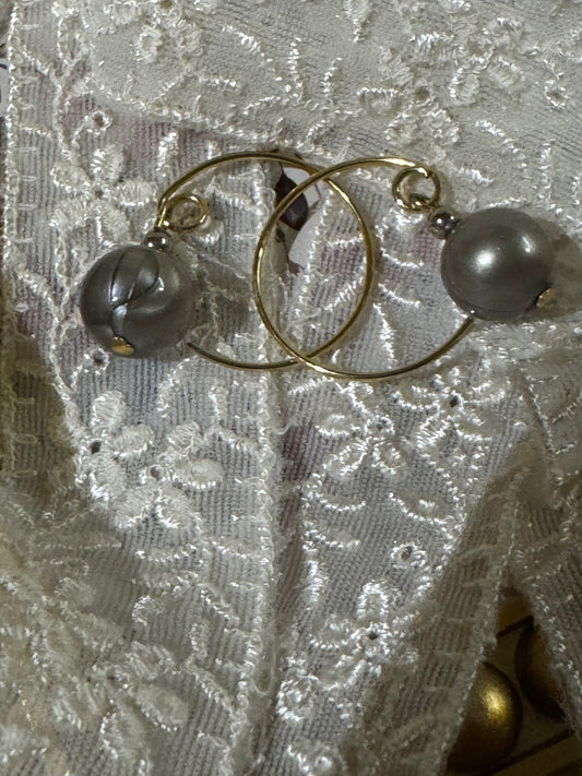 Vintage Grey Faux Pearl Dangle Earrings