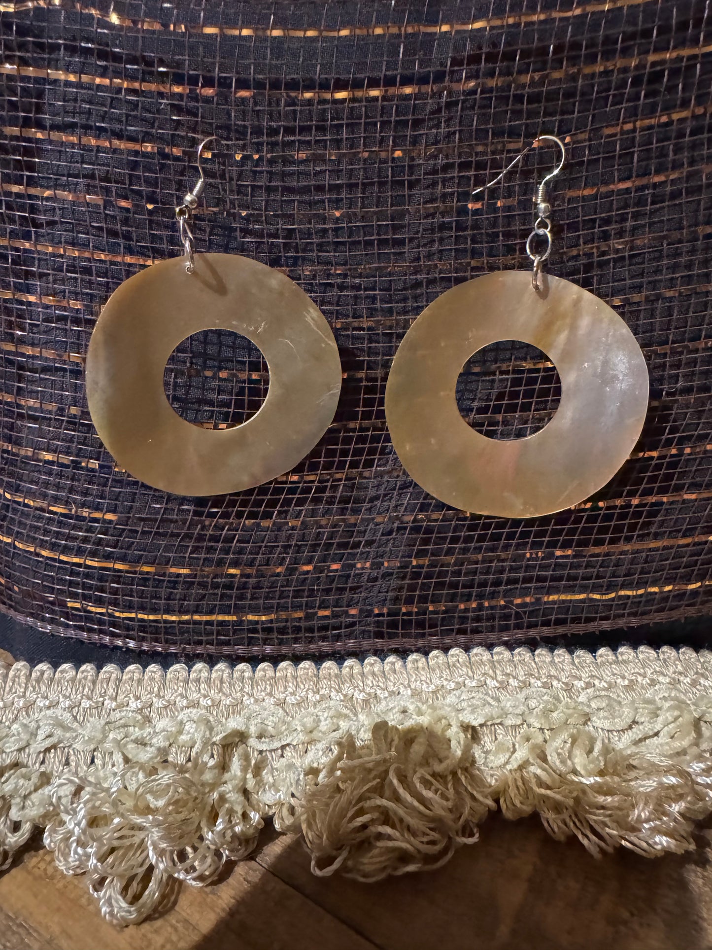 Vintage Mother-of-Pearl Disc Dangle Earrings