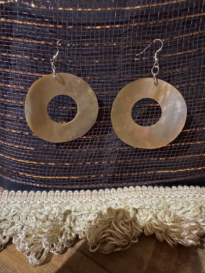 Vintage Mother-of-Pearl Disc Dangle Earrings