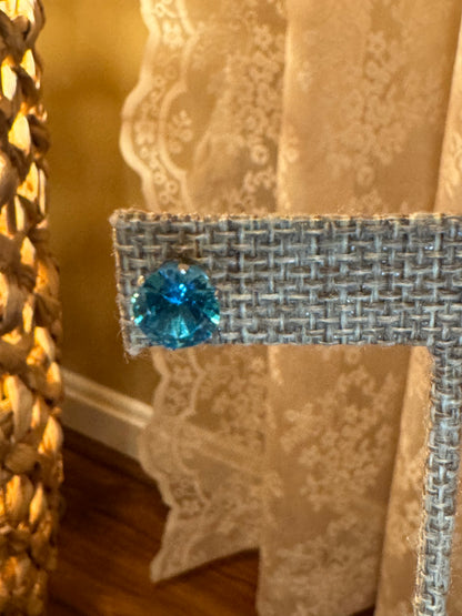 Sparkling Blue Faceted Stud Earrings – Silver Tone
