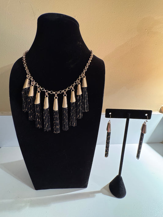 Signed White House Black Market Gold-Tone Tassel Necklace and Earring Set