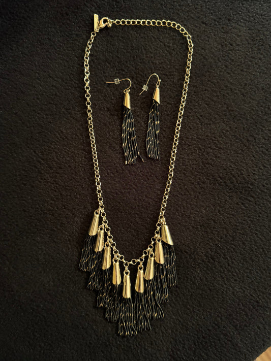 Signed White House Black Market Gold-Tone Tassel Necklace and Earring Set