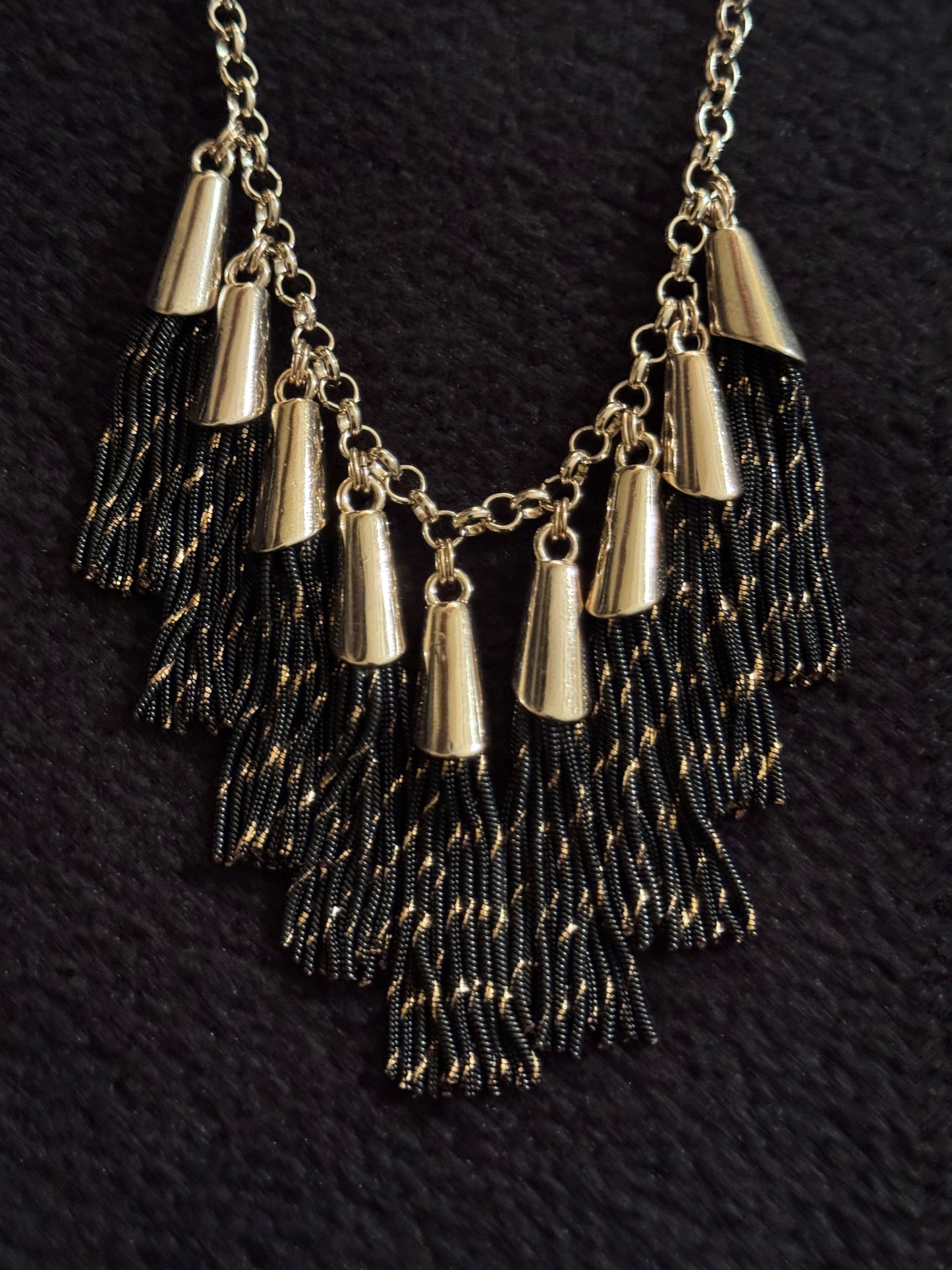 Signed White House Black Market Gold-Tone Tassel Necklace and Earring Set