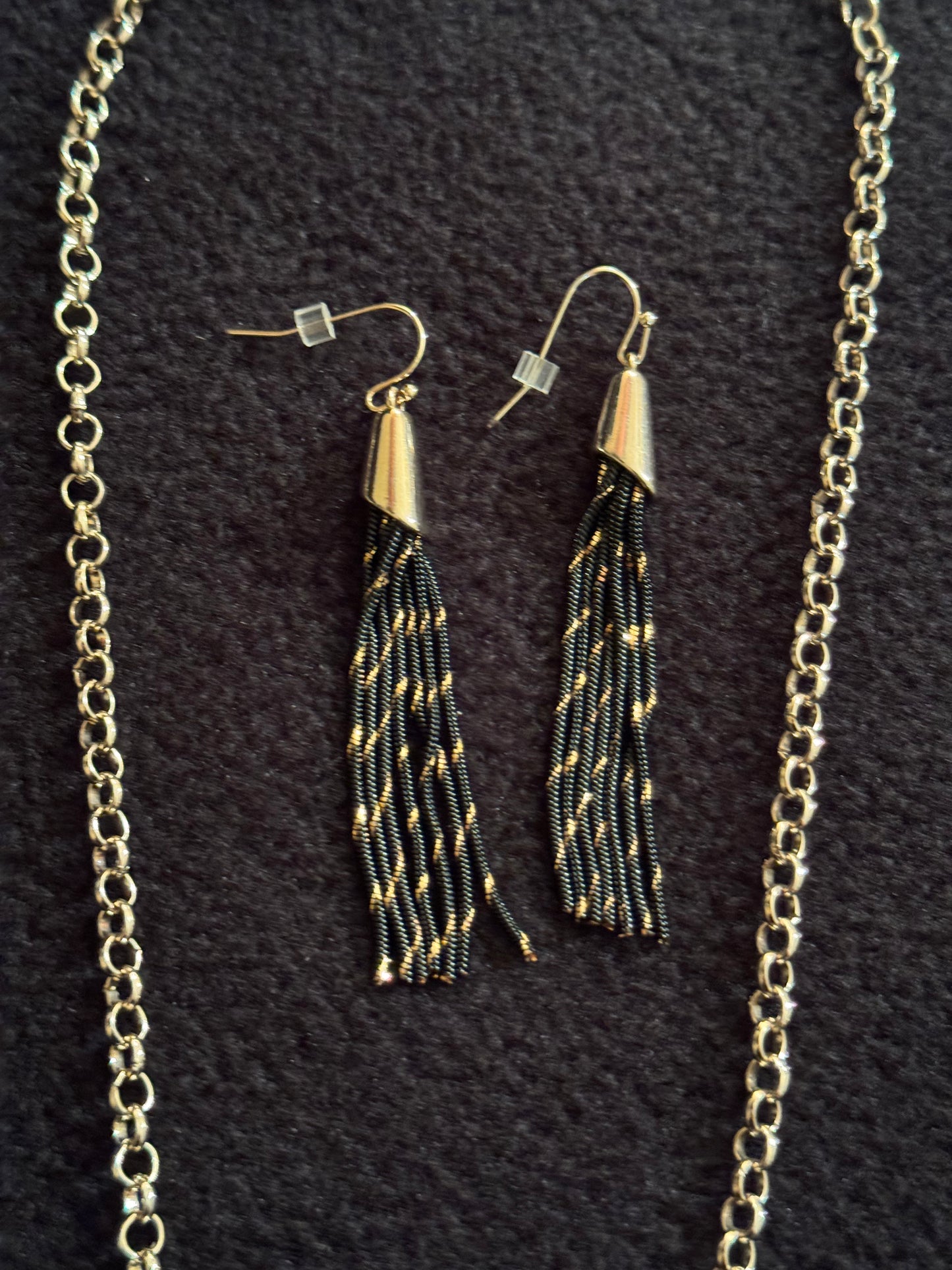 Signed White House Black Market Gold-Tone Tassel Necklace and Earring Set