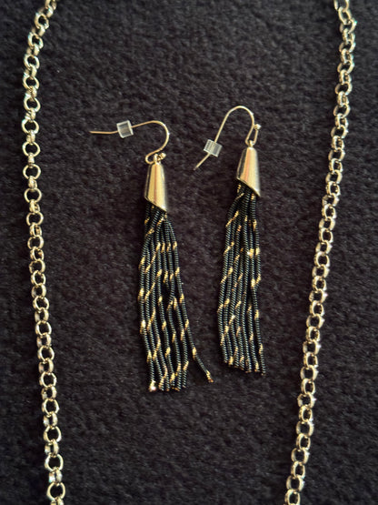 Signed White House Black Market Gold-Tone Tassel Necklace and Earring Set