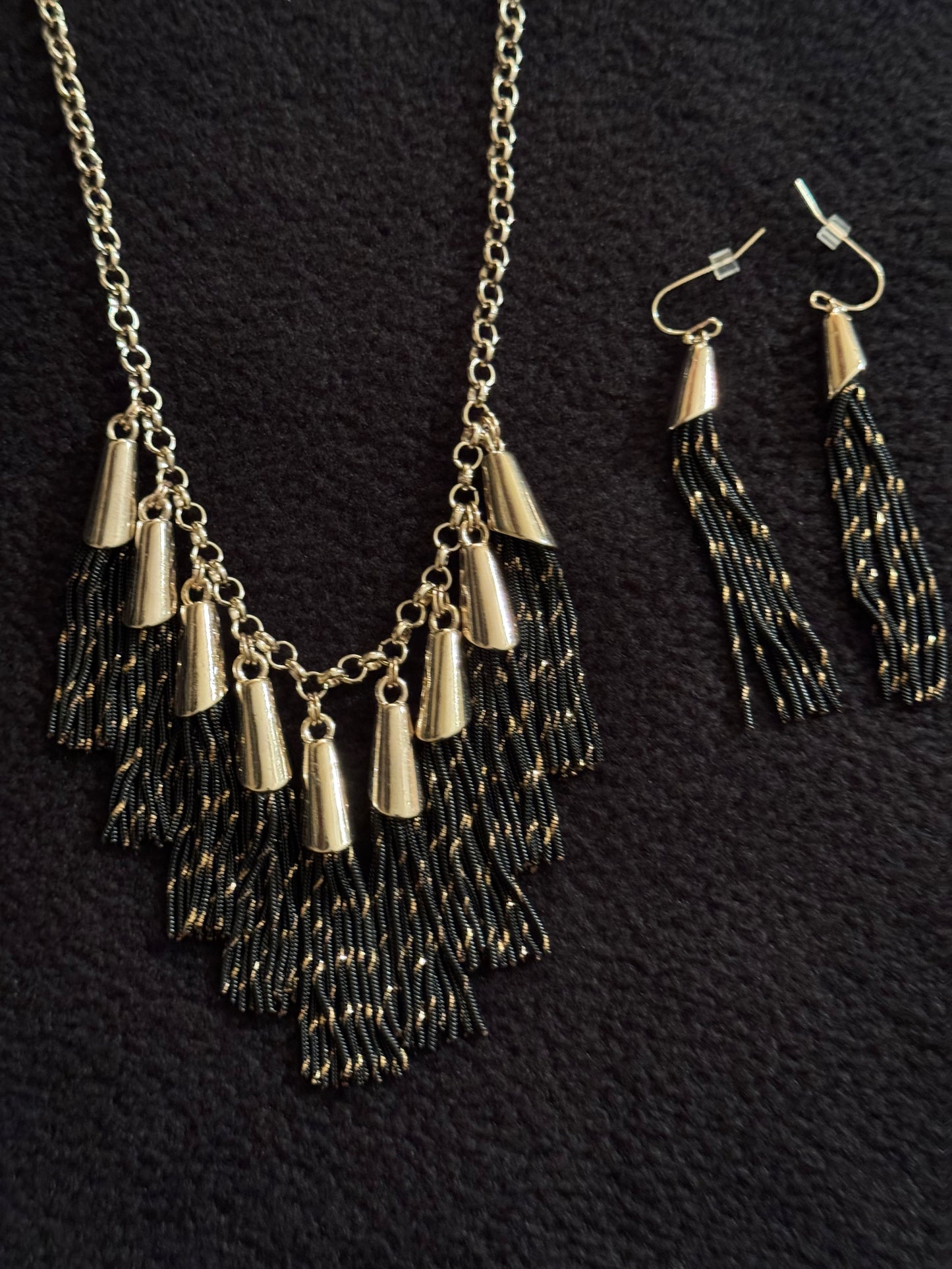 Signed White House Black Market Gold-Tone Tassel Necklace and Earring Set