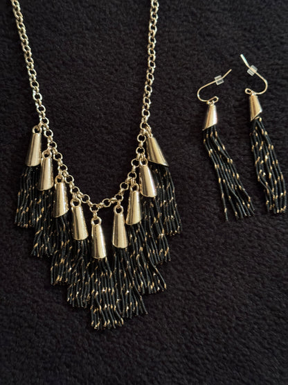 Signed White House Black Market Gold-Tone Tassel Necklace and Earring Set