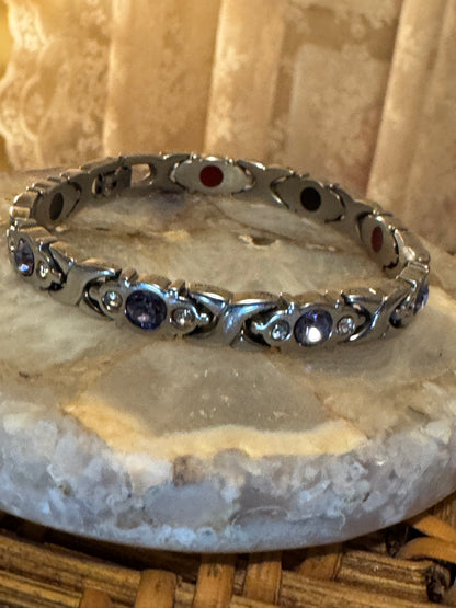 Stainless Steel Magnetic Therapy Bracelet with Decorative Crystal Links