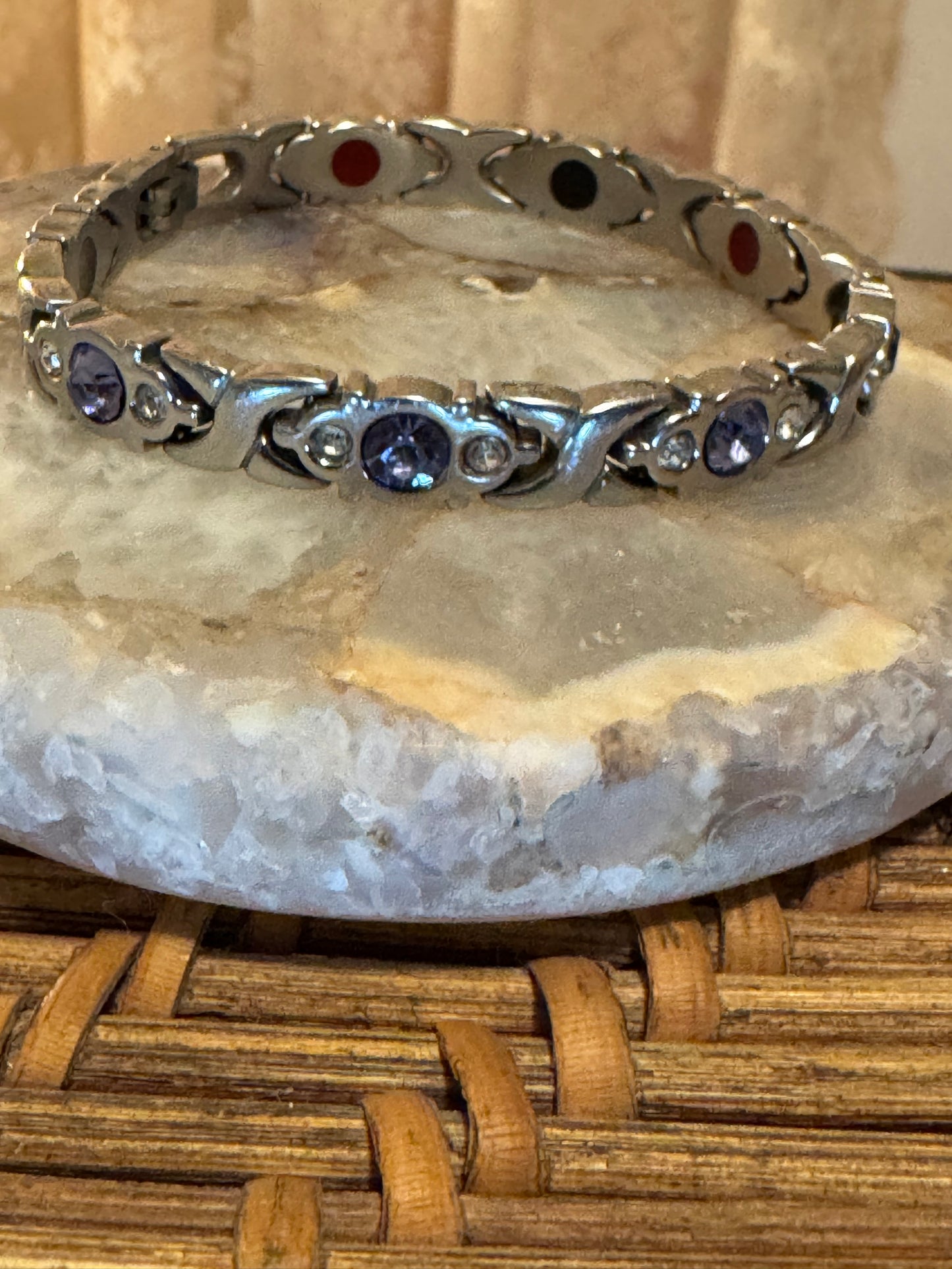 Stainless Steel Magnetic Therapy Bracelet with Decorative Crystal Links