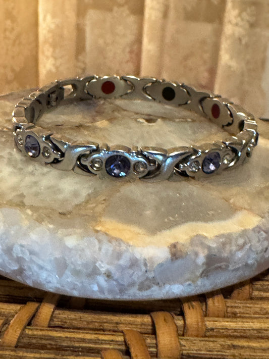 Stainless Steel Magnetic Therapy Bracelet with Decorative Crystal Links