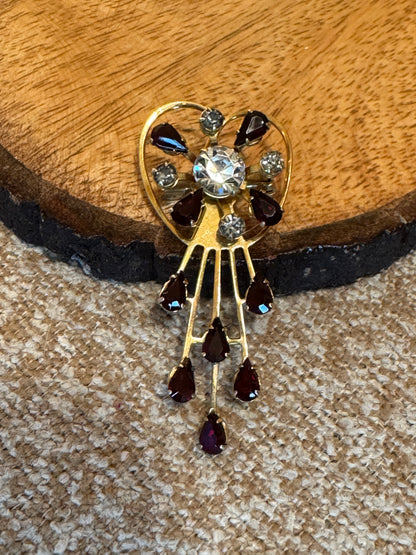Vintage Heart-Shaped Rhinestone Brooch with Tassel – Gold Tone