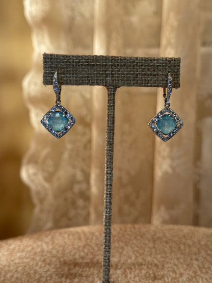 Nadri Macaron Aqua Drop Earrings – Cushion-Cut Crystal with Halo
