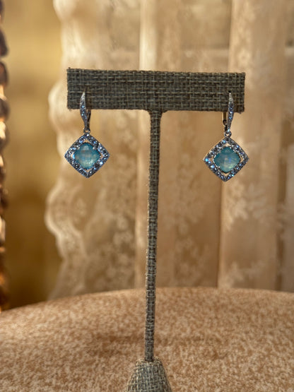 Nadri Macaron Aqua Drop Earrings – Cushion-Cut Crystal with Halo