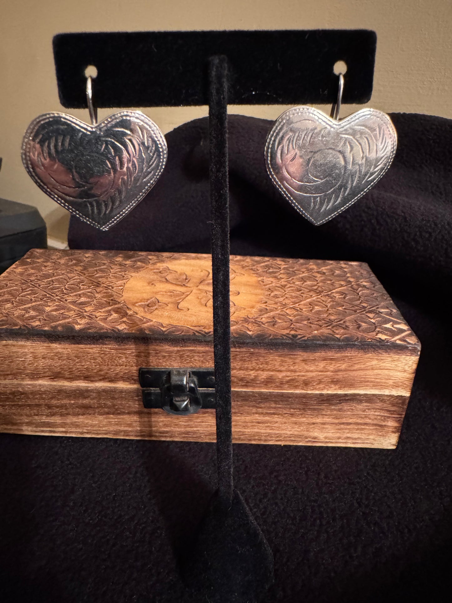 Vintage Silver-Tone Swirl Heart Earrings