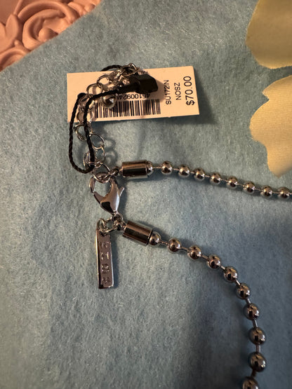 Signed White House Black Market Blue and Silver 16" Beaded Fringe Necklace