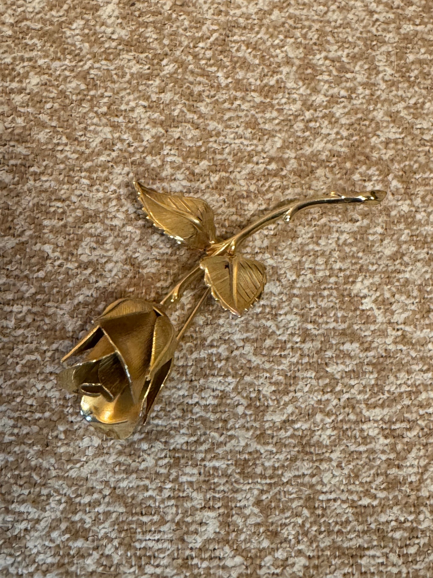 Vintage Gold-Tone Long Stem Rose Brooch