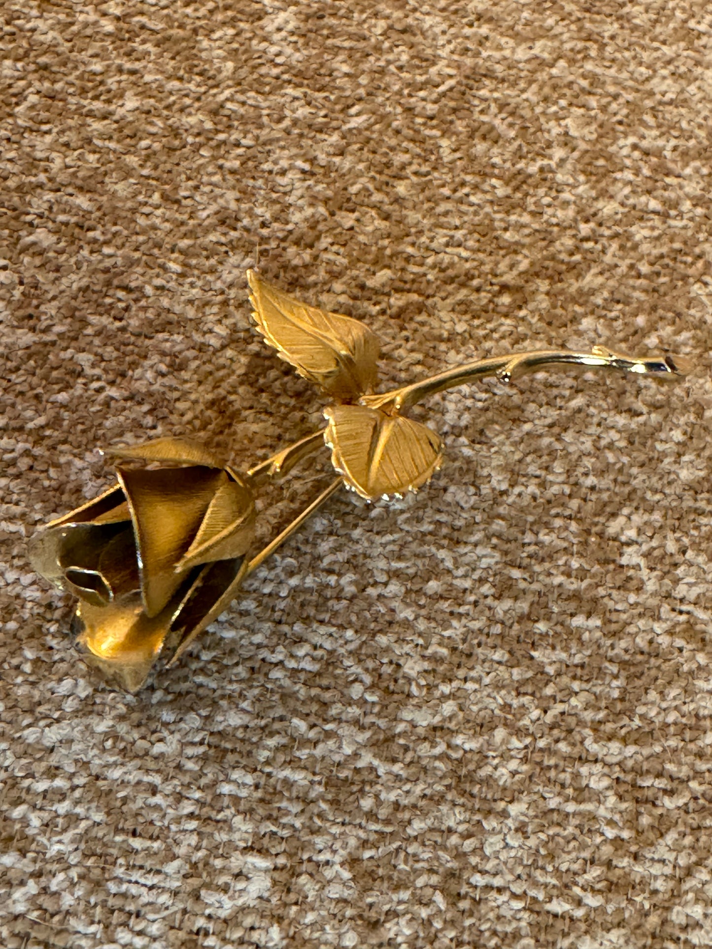 Vintage Gold-Tone Long Stem Rose Brooch
