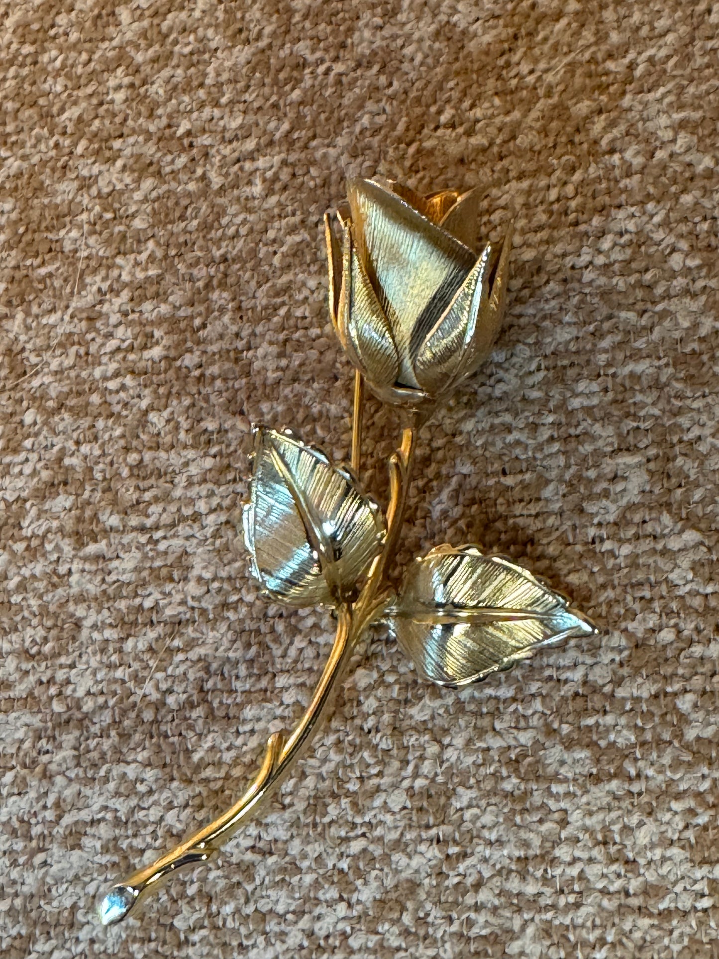 Vintage Gold-Tone Long Stem Rose Brooch