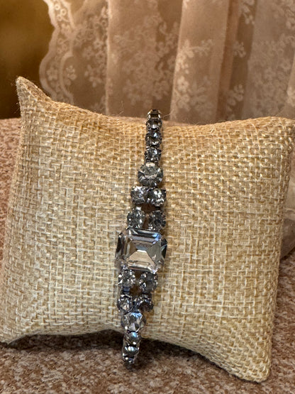 Vintage Silver-Tone Bracelet with Clear and Grey Crystals