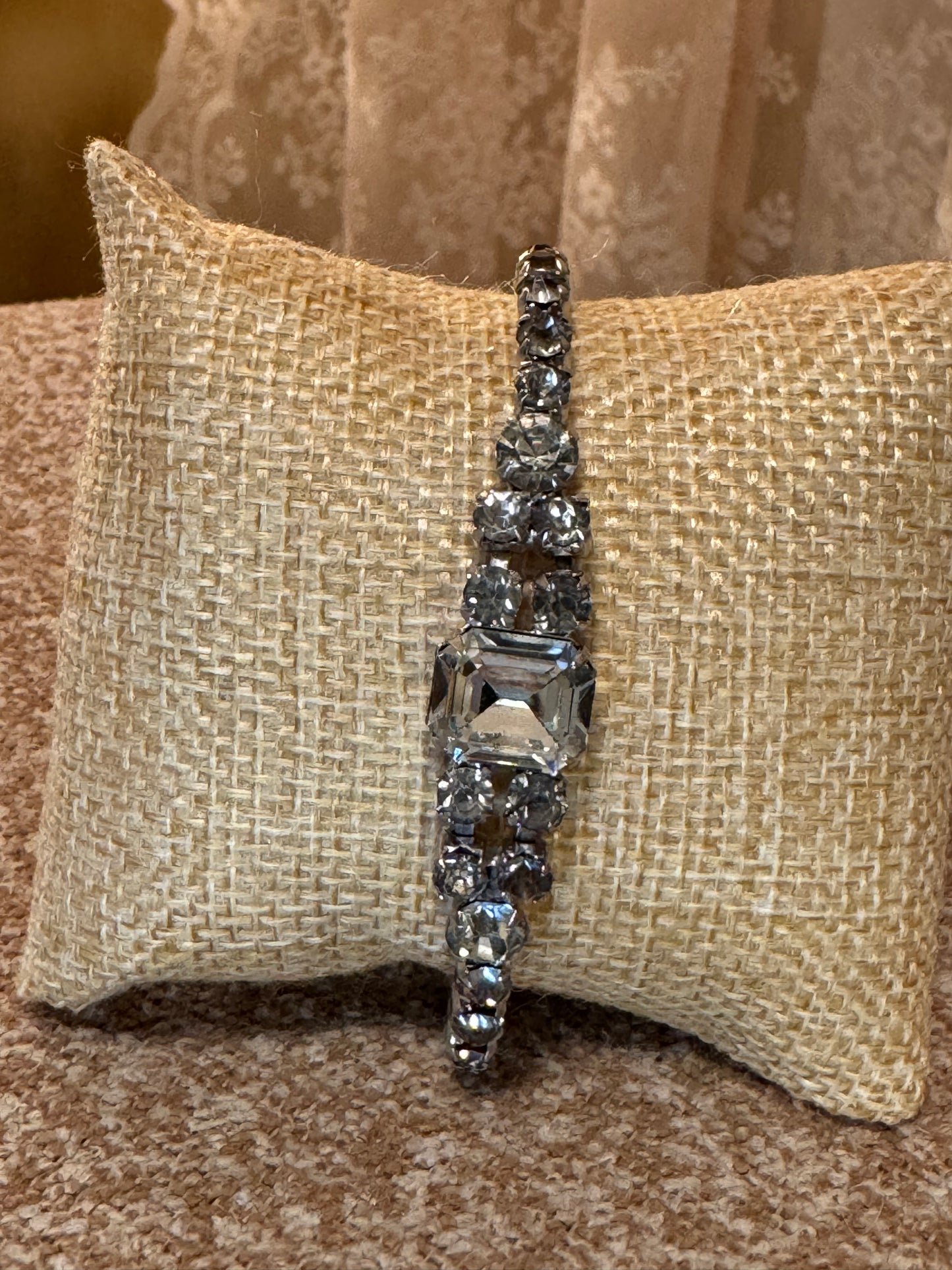 Vintage Silver-Tone Bracelet with Clear and Grey Crystals