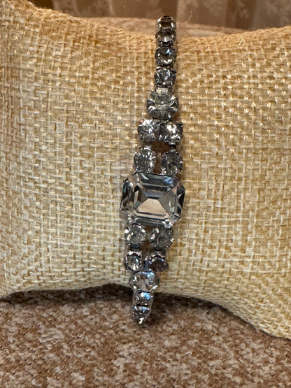 Vintage Silver-Tone Bracelet with Clear and Grey Crystals