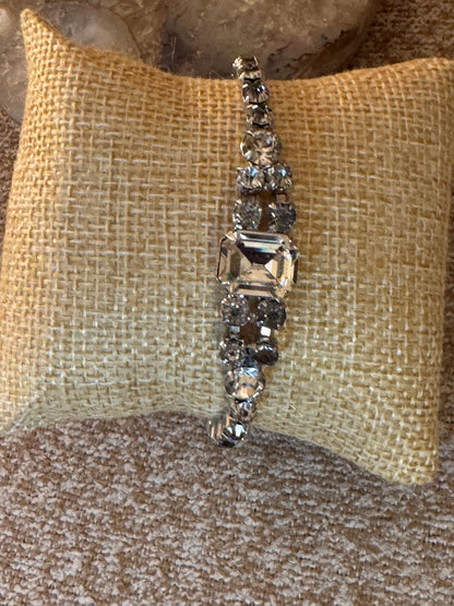 Vintage Silver-Tone Bracelet with Clear and Grey Crystals
