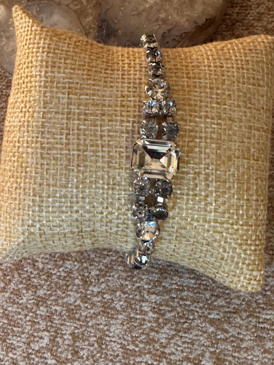 Vintage Silver-Tone Bracelet with Clear and Grey Crystals