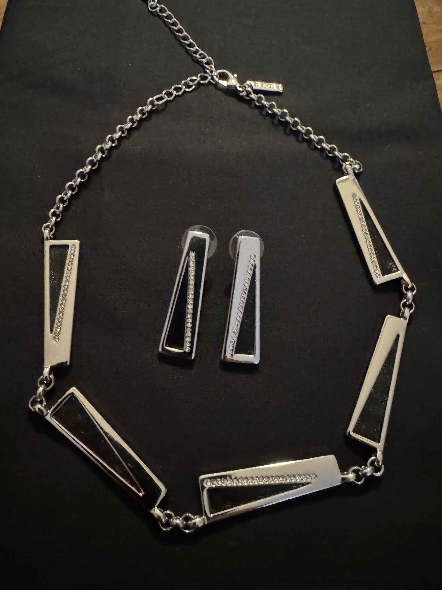 White House Black Market Silver-Tone Necklace and Earring Set with Stones and Pavé Crystals and Earring Set