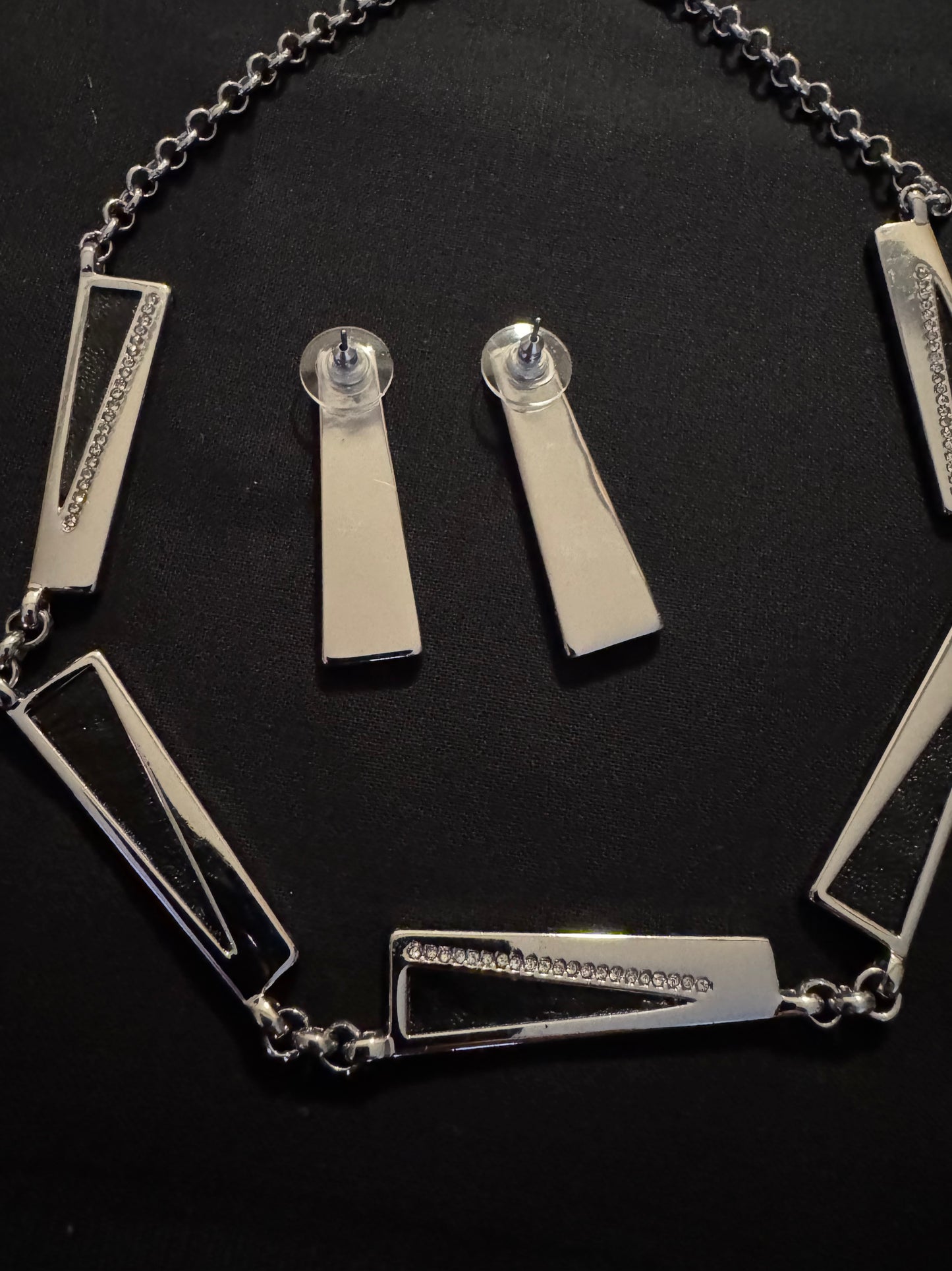 White House Black Market Silver-Tone Necklace and Earring Set with Stones and Pavé Crystals and Earring Set