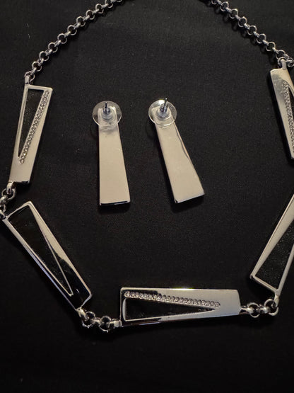 White House Black Market Silver-Tone Necklace and Earring Set with Stones and Pavé Crystals and Earring Set