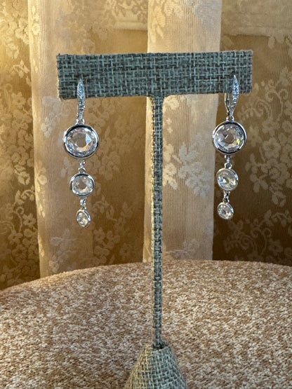 Triple-Drop Clear Crystal Earrings – Bezel-Set