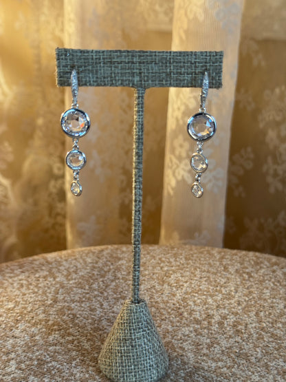 Triple-Drop Clear Crystal Earrings – Bezel-Set