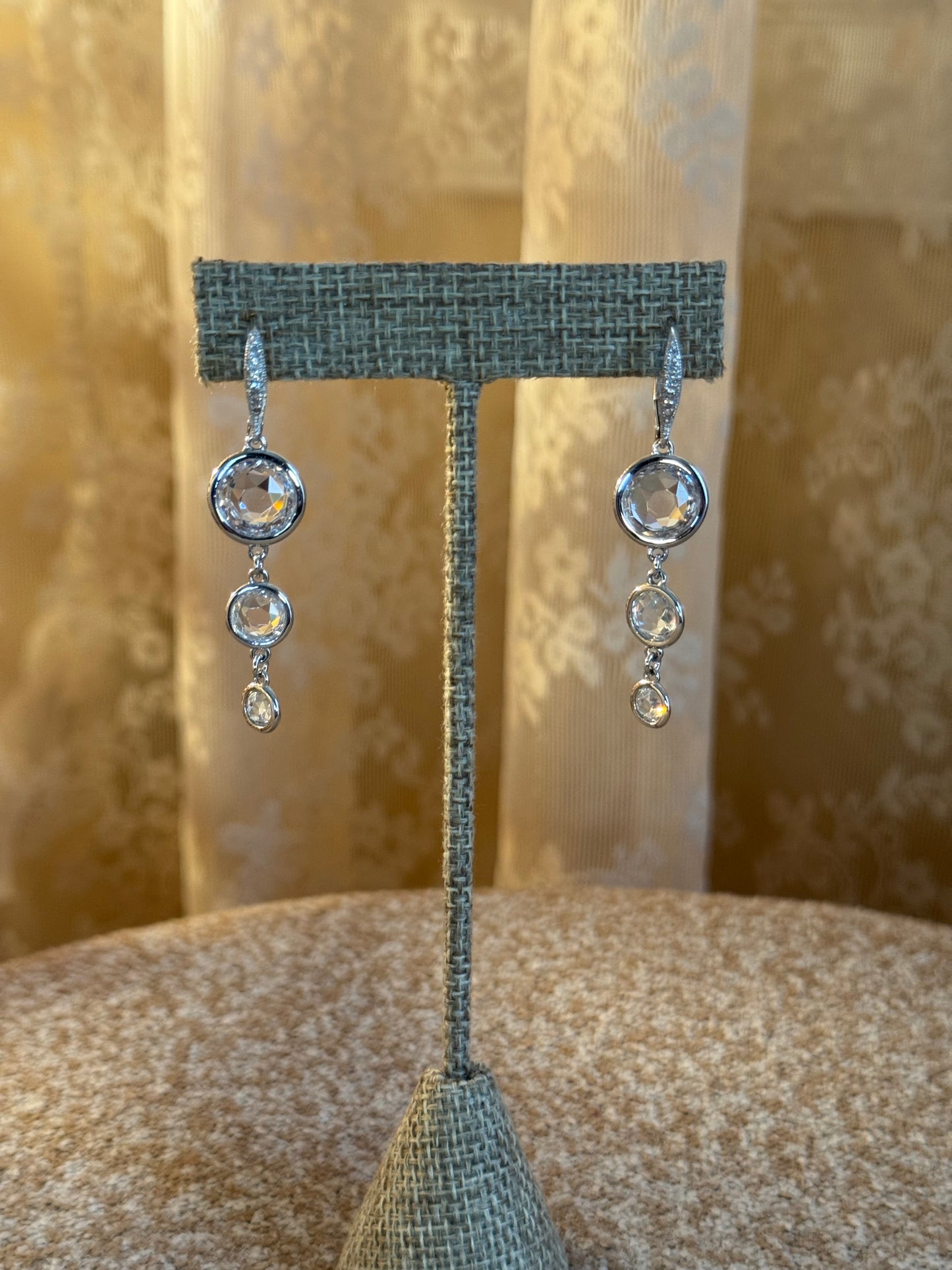 Triple-Drop Clear Crystal Earrings – Bezel-Set