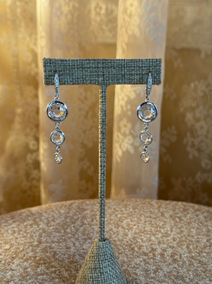 Triple-Drop Clear Crystal Earrings – Bezel-Set