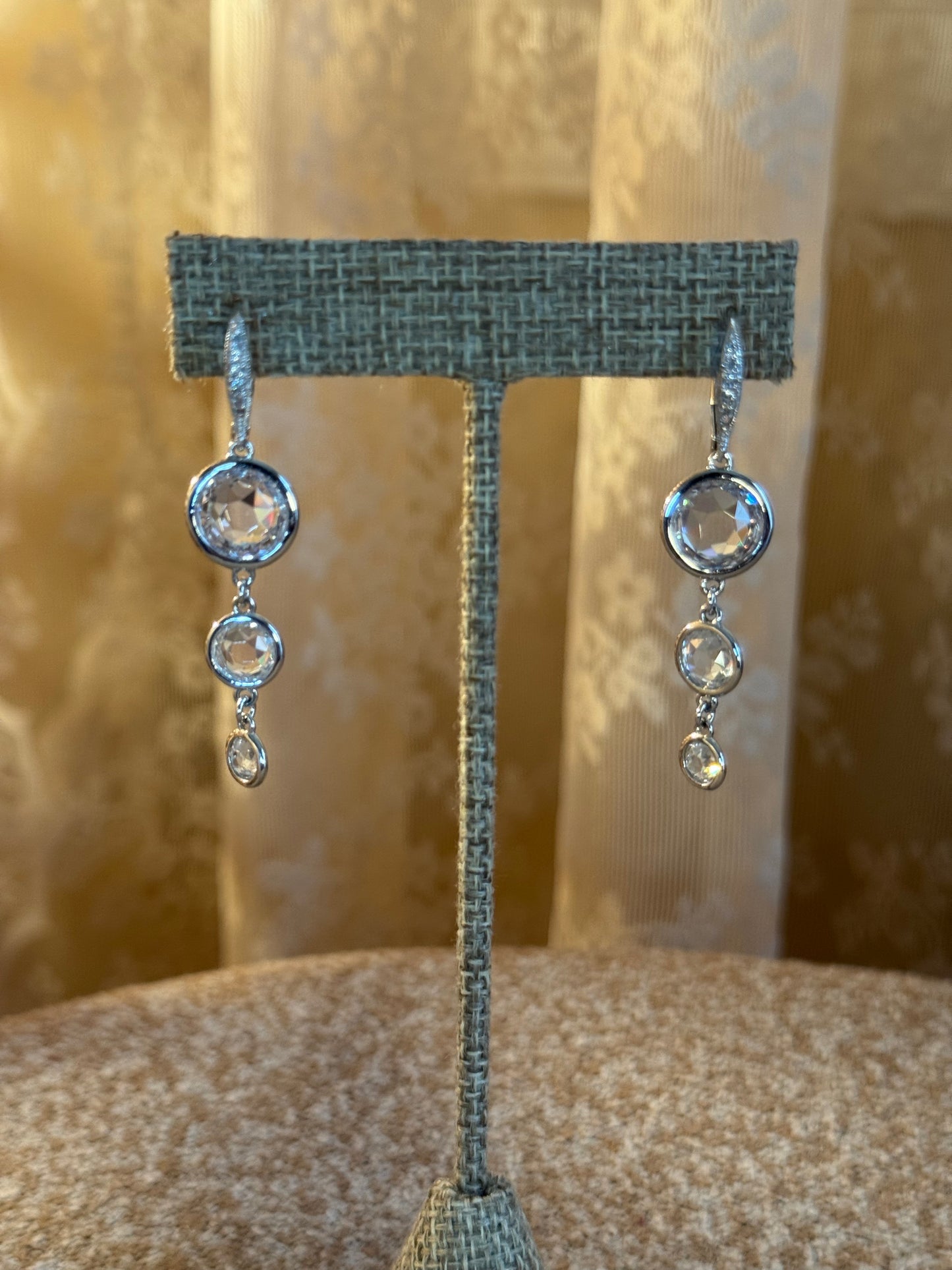 Triple-Drop Clear Crystal Earrings – Bezel-Set
