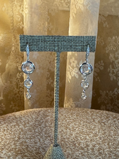 Triple-Drop Clear Crystal Earrings – Bezel-Set