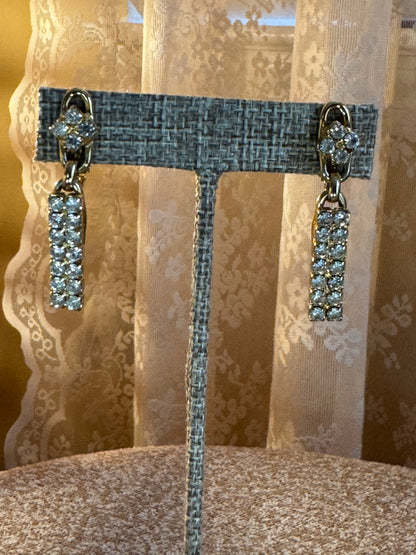 Vintage-Style Gold-Tone Rhinestone Clip-On Dangle Earrings