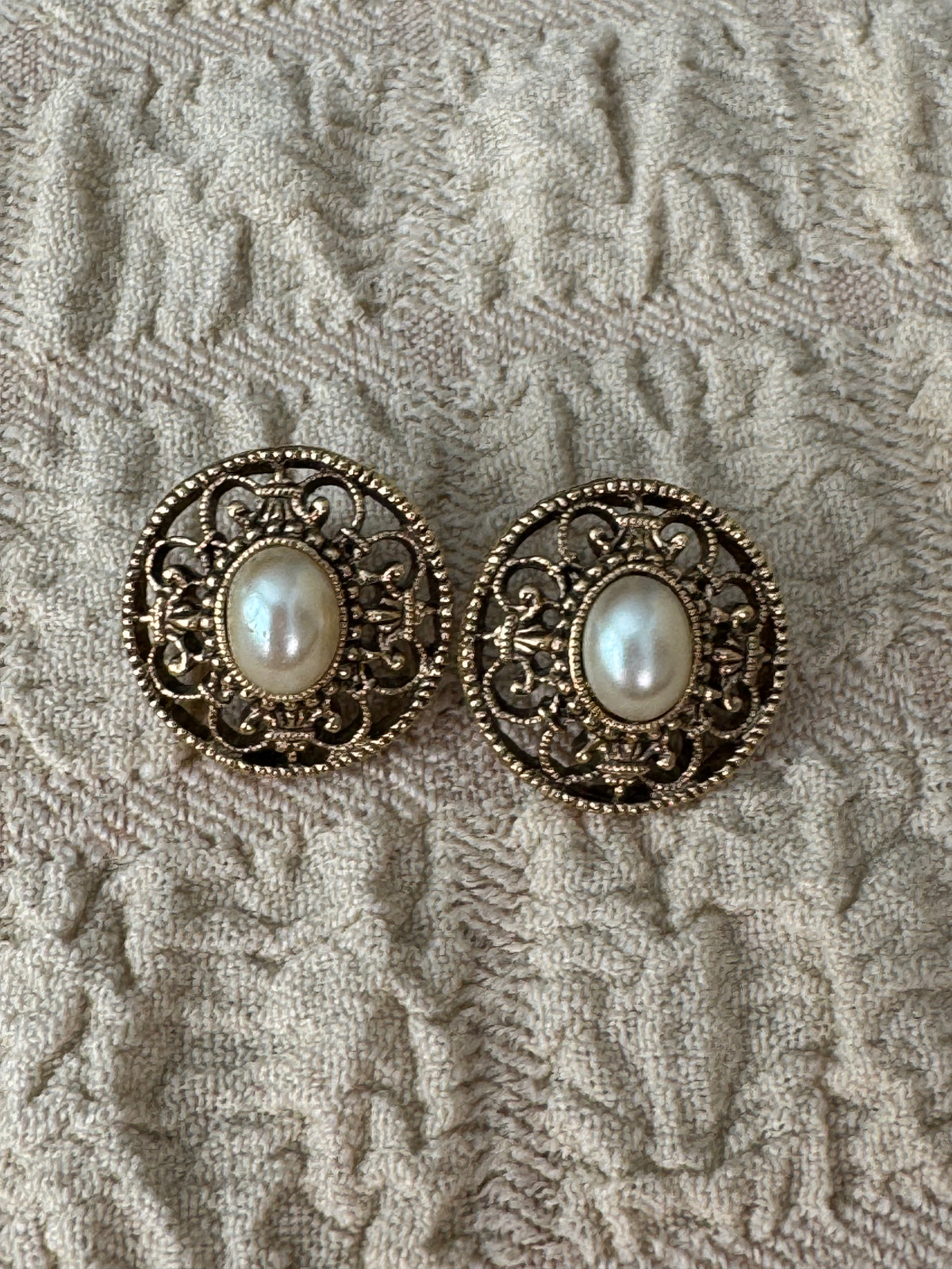 Vintage Victorian Revival Faux Pearl Filigree Post Earrings
