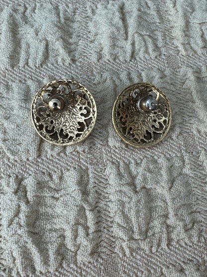 Vintage Victorian Revival Faux Pearl Filigree Post Earrings