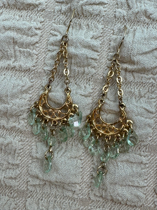 Vintage Gold & Mint Green Chandelier Earrings