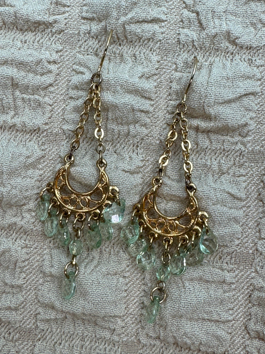 Vintage Gold & Mint Green Chandelier Earrings