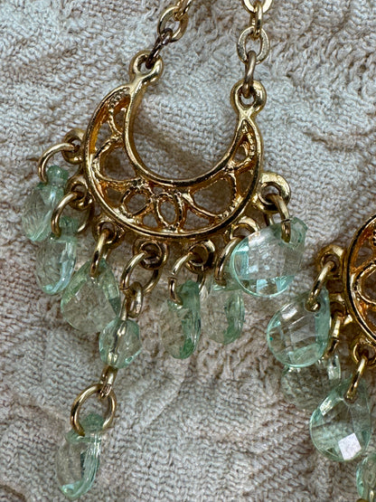 Vintage Gold & Mint Green Chandelier Earrings