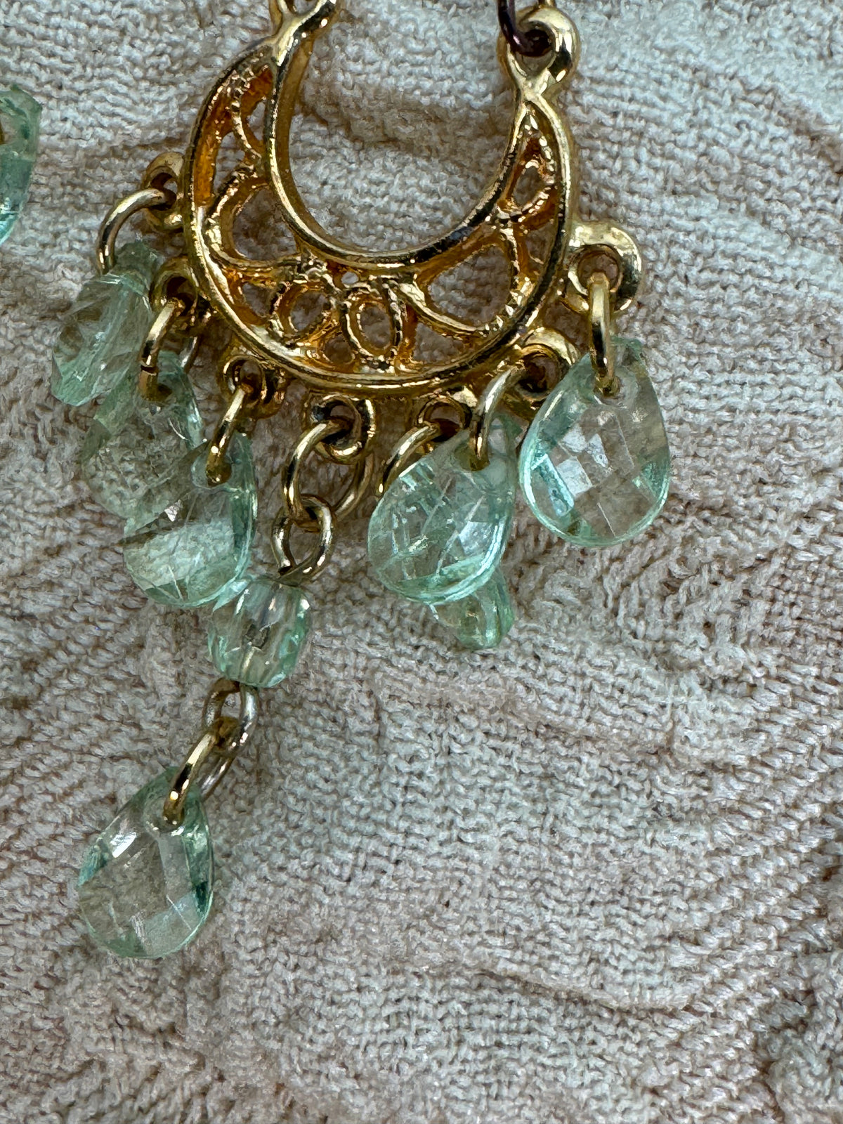 Vintage Gold & Mint Green Chandelier Earrings