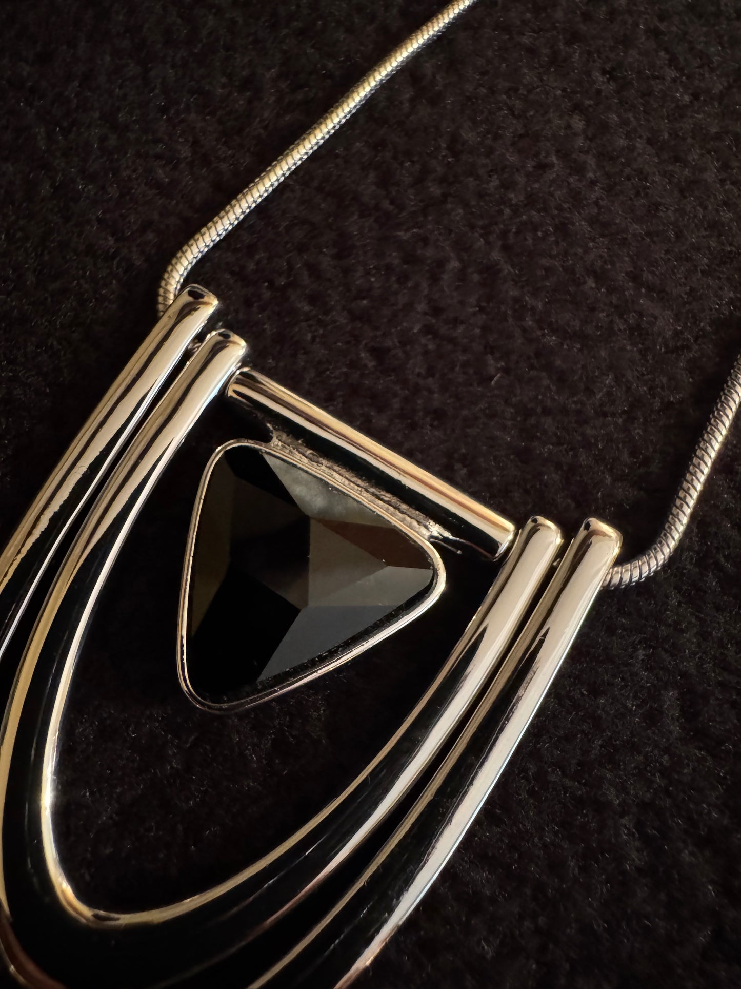 Signed White House Black Market Silver-Tone and Black Stone Statement Necklace