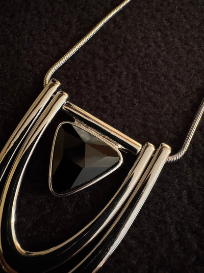 Signed White House Black Market Silver-Tone and Black Stone Statement Necklace