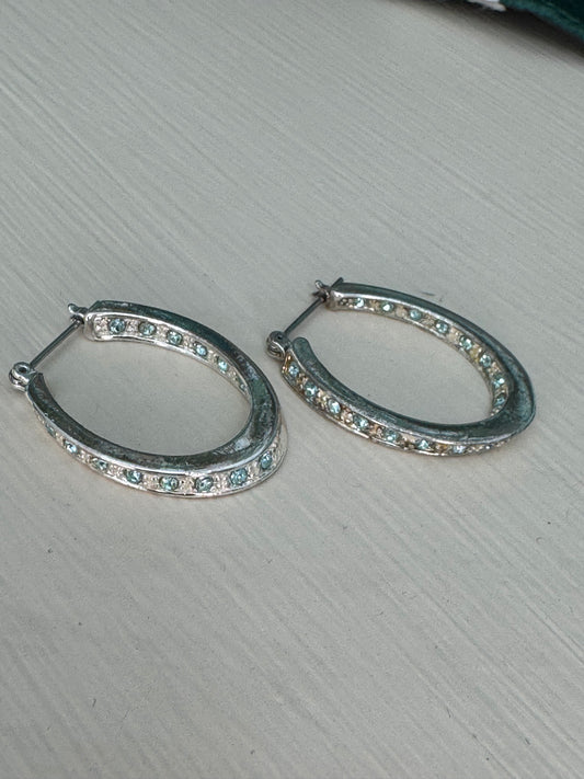 Vintage Aqua Crystal Oval Hoop Earrings