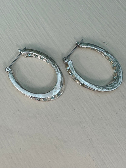 Vintage Aqua Crystal Oval Hoop Earrings